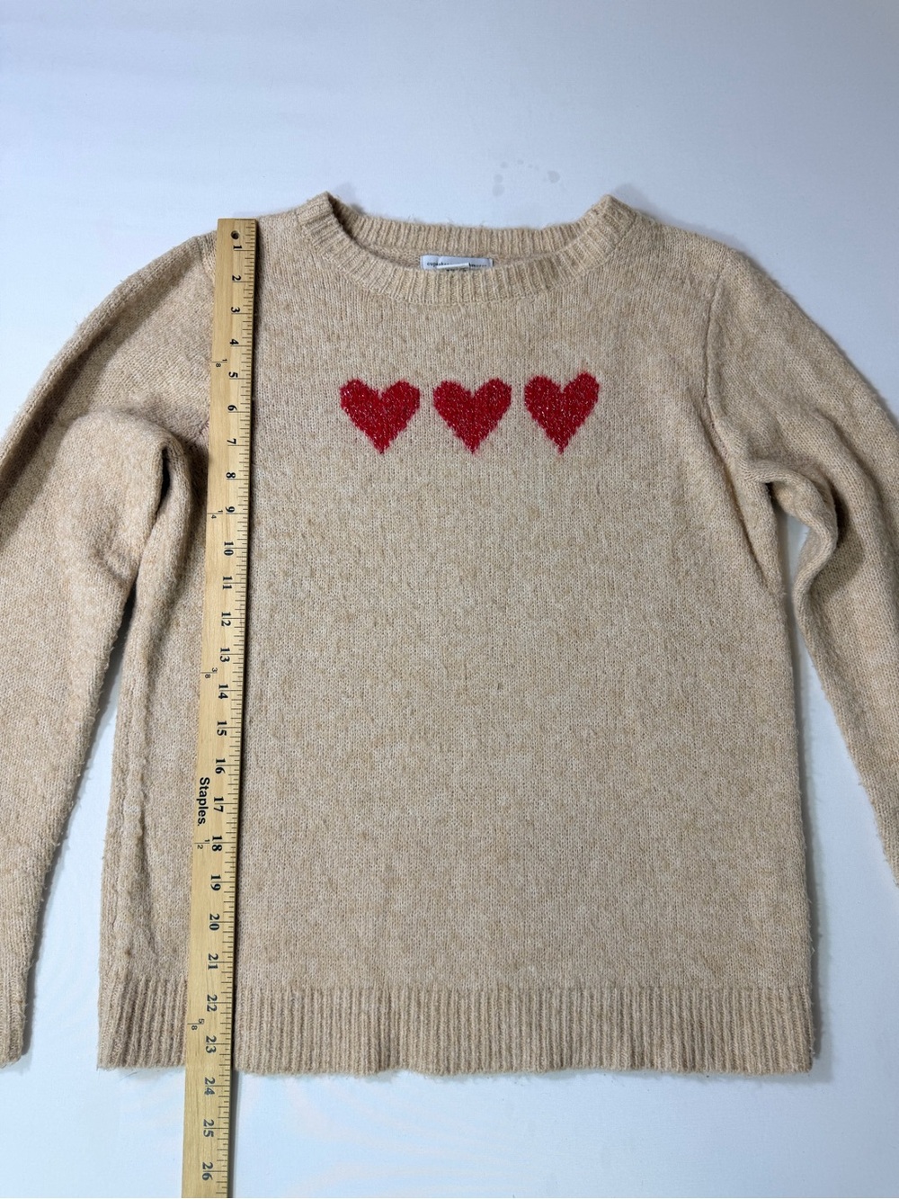 Cupcakes And Cashmere Cream Beige Red Heart Sweater Womens Size Small - Picture 3 of 5